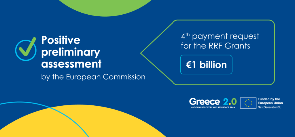 Commission endorses preliminary assessment of Greece’s fourth payment request for €1 billion in grants under the RRF